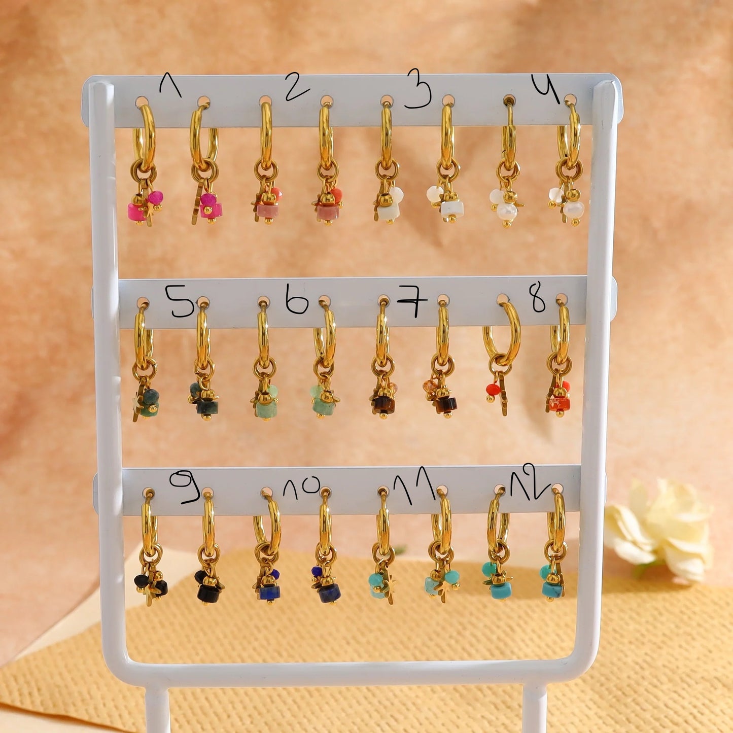 boucles d'oreilles clips pampilles étoiles et pierres naturelles