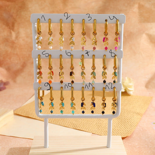 boucles d'oreilles clips feuillage et pierres naturelles (clique sur ton numéro)